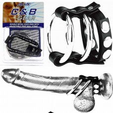 Арт.01-06-07-05-0008 Утяжка на пенис BlueLine C&B Gear Double Metall Cock Ring With Adjustable Snap Ball Strap, мод.67858, чёр.